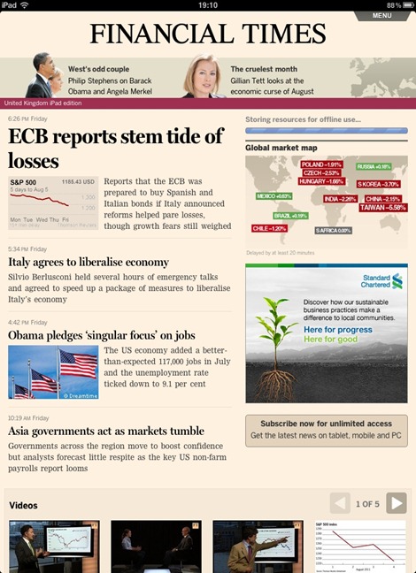 Front Page of Financial Times Web App