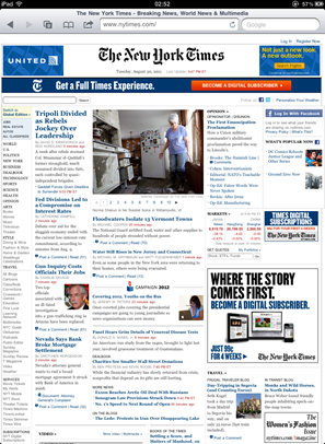 NY Times website on iPad