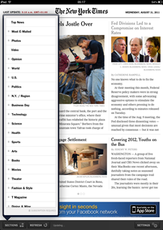 NY Times iPad App Menu
