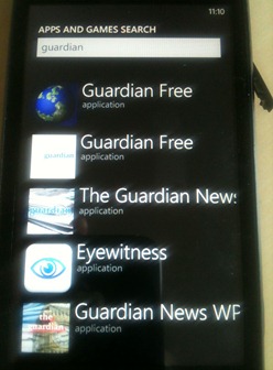 WP7 Marketplace Search for Guardian