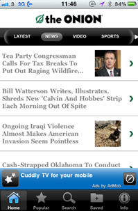 The Onion iPhone App News Section