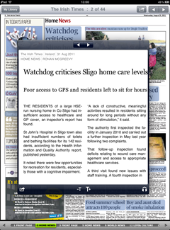 Irish Times iPad Article View with Audio Option