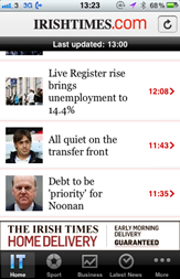 Irish Times iPhone App Front Page