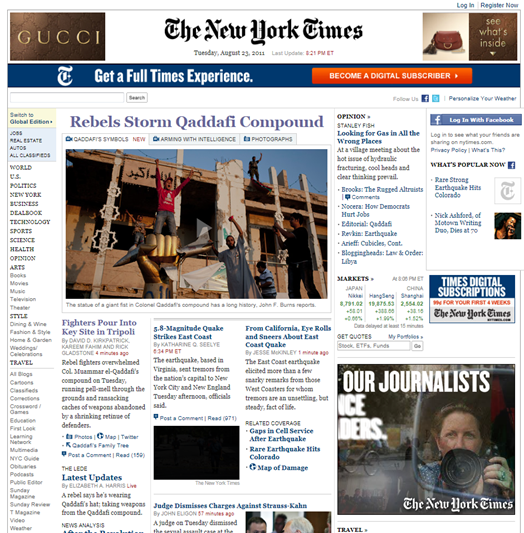 Front Page of NY Times without Ochs
