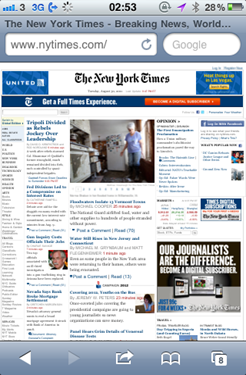 NY Times in Mobile Safari on iPhone