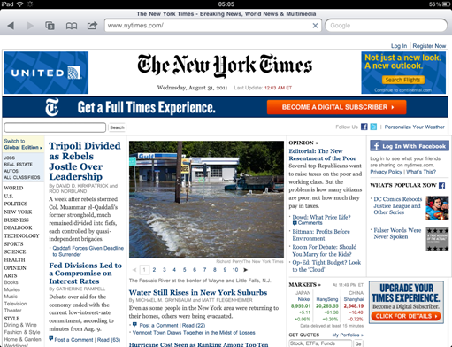 NY Times in Mobile Safari on iPad