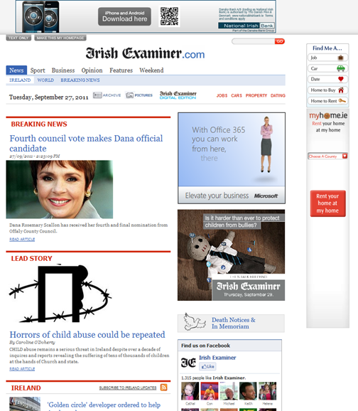 Irish Examiner front page