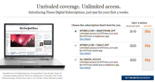Digital Subscription Pricing for nytimes.com