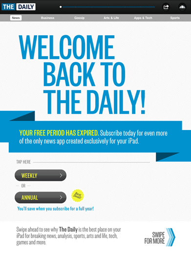 The Daily: Welcome Back Screen