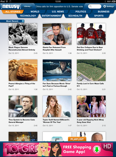 Newsy iPad App Main Page