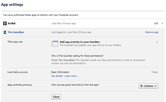 Facebook App Settings
